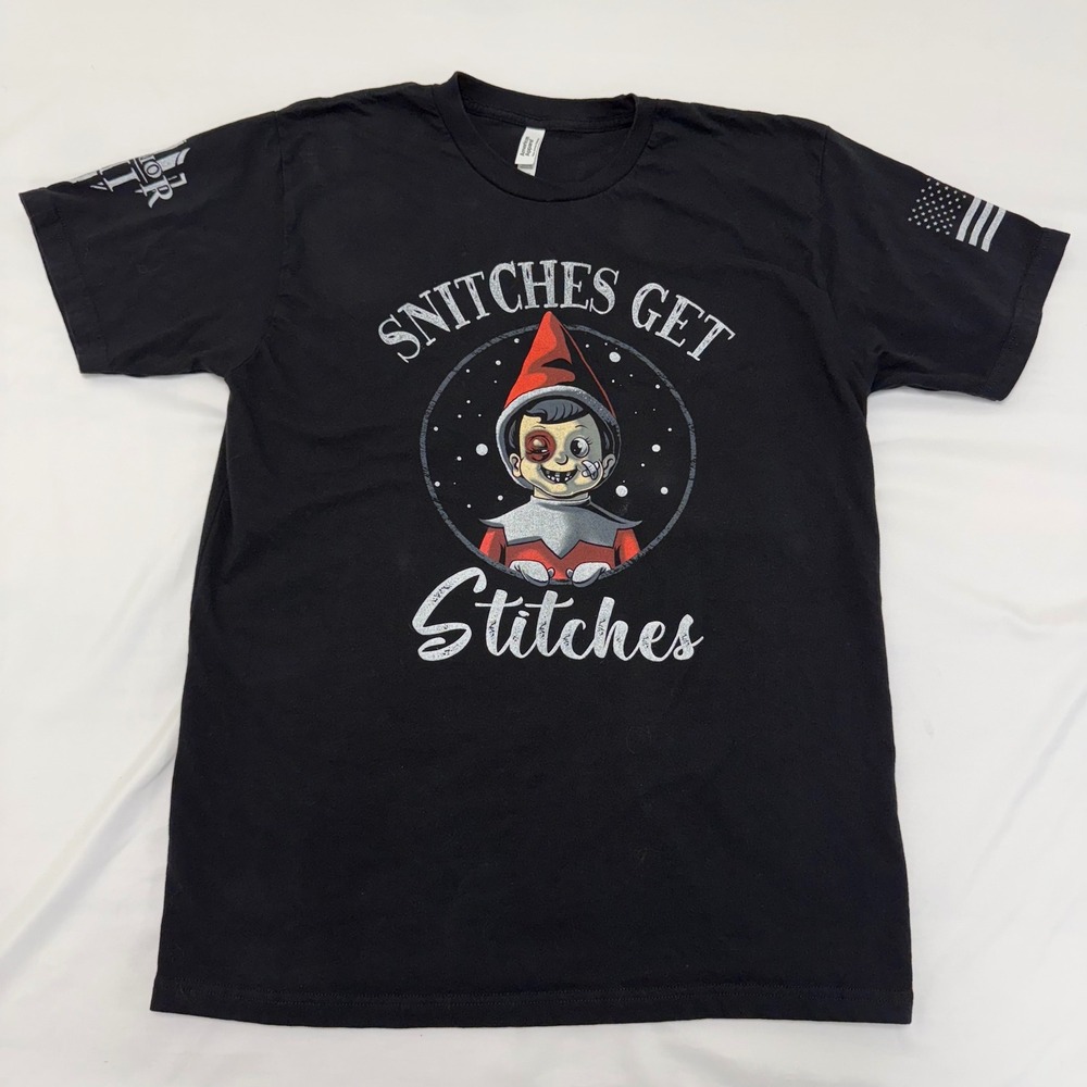 Snitches Get Stitches Graphic T Shirt Warrior XII American Flag Mens L